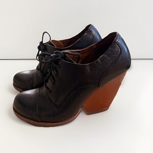 Black Leather Lace-Up Wedge Heels